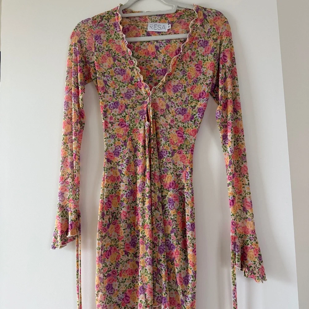 RESA Sloane Floral Mini Dress Small Spring Summer Bodycon - Picture 3 of 5